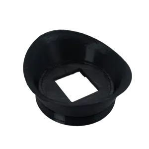 Black 3D-printed circular ring with a square central opening and ridged exterior surface.