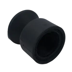Close-up of a dark, textured rubber gasket or seal shaped like a curled tube with ridges along the inner surface.