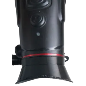 Close-up of a bicycle head tube and headset with a black finish and a red compression ring.