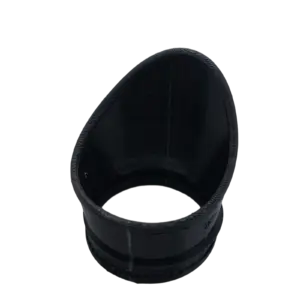 Close-up of a black plastic camera lens hood from the top edge, showing ridged outer rim and interior cavity