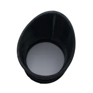 Close-up of the interior of a black threaded cylinder, showing the ridged rim along the opening.