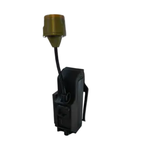 Amber warning beacon mounted on a flexible gooseneck above a black device housing.